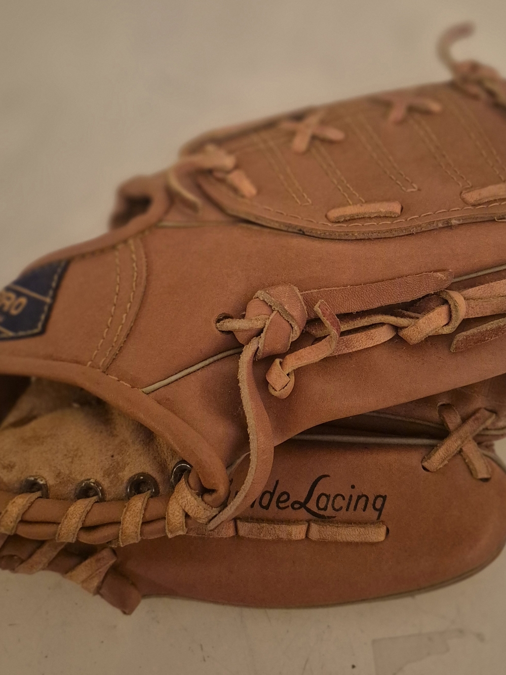 Tan Leather Baseball Glove Lacing Detail